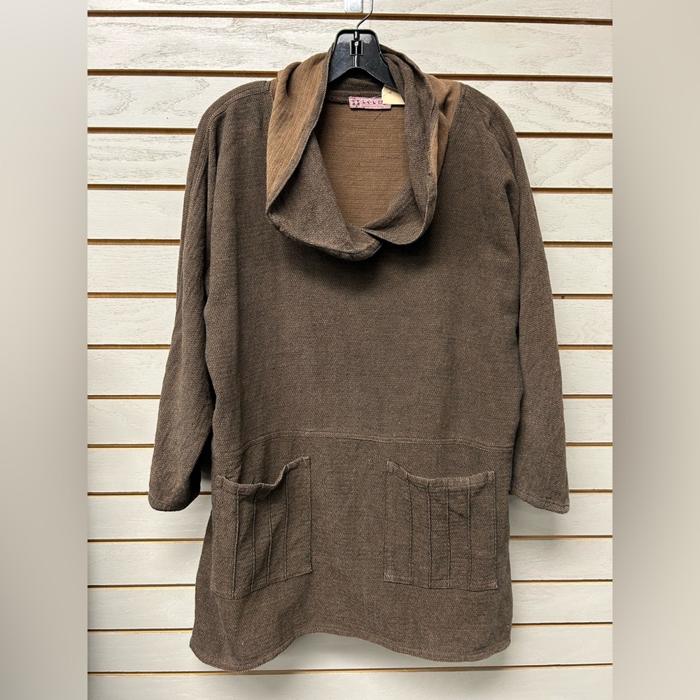 Brown Herringbone Cowl Neck Tunic